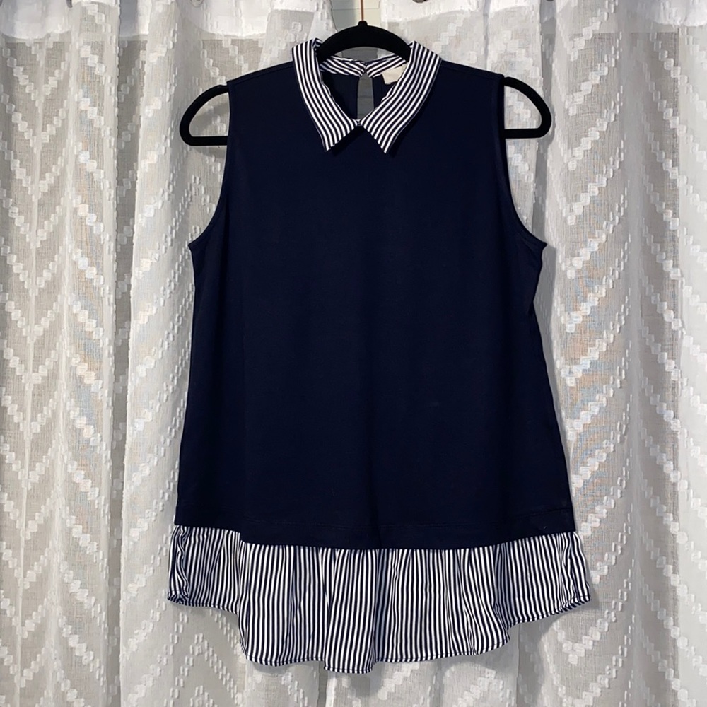 NWT Loft black sleeveless blouse with mock collar, L